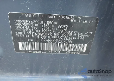 2011 Subaru Impreza 2.5I Premium из США, поврежденный, VIN JF1GE6B6XBH502755